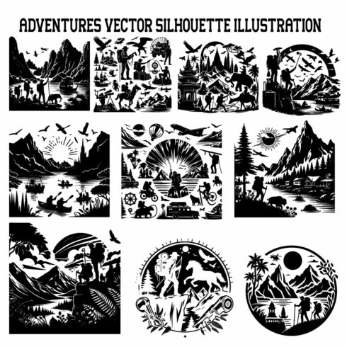 Adventures vector silhouette illustration cover image.