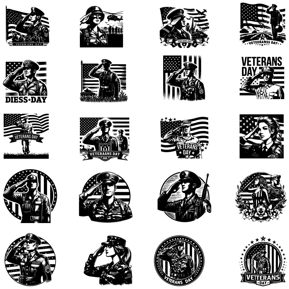 Veterans day celebration with soldier saluting vector design preview image.