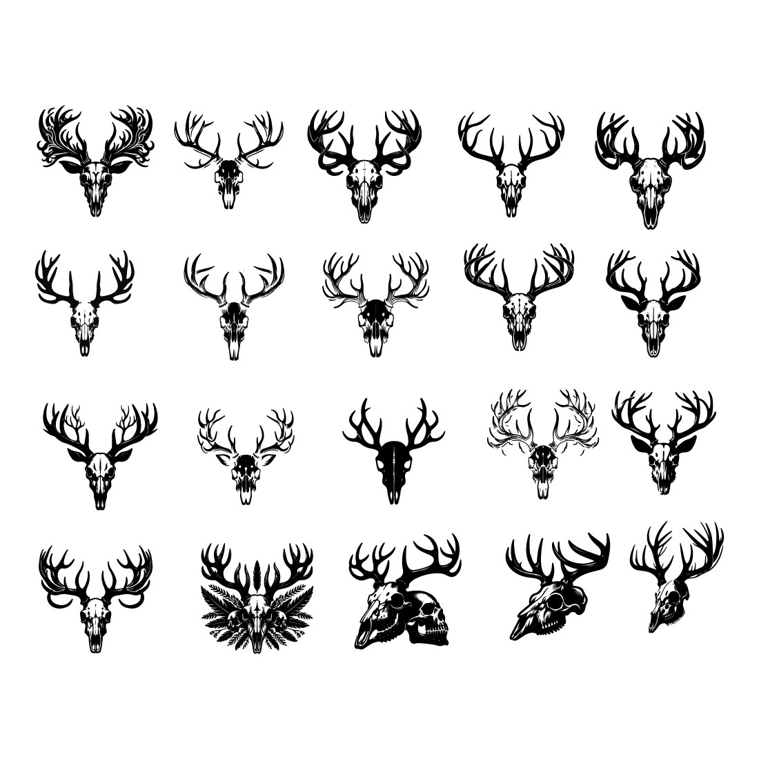 Deer skull vector silhouette illustrations preview image.