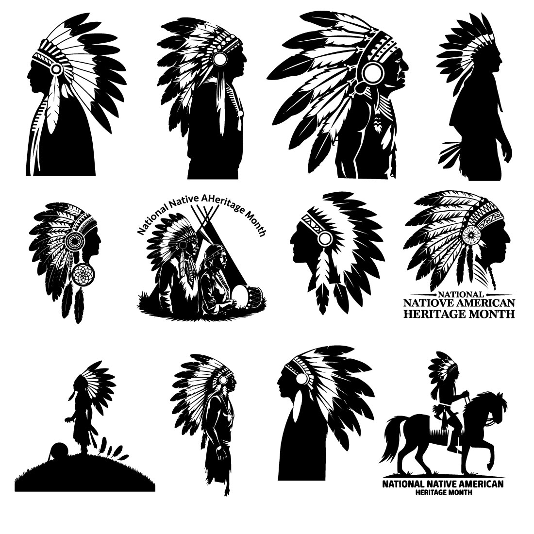 National Native American Heritage Month vector silhouette cover image.