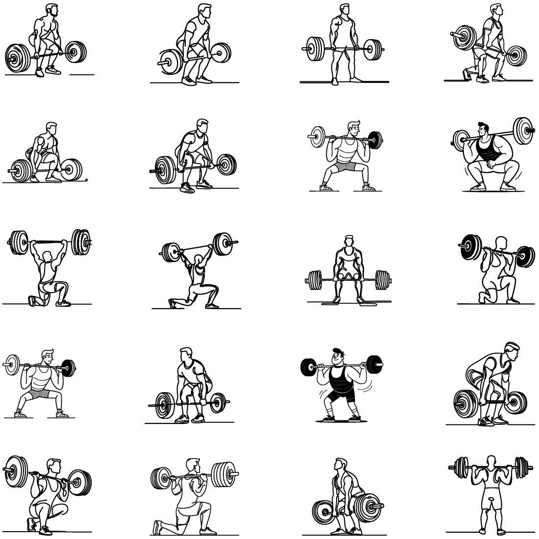 weightlifting line art vector cover image.