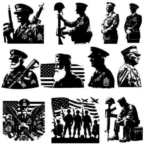 Military, Army soldiers vector silhouettes, Happy veterans day cover image.