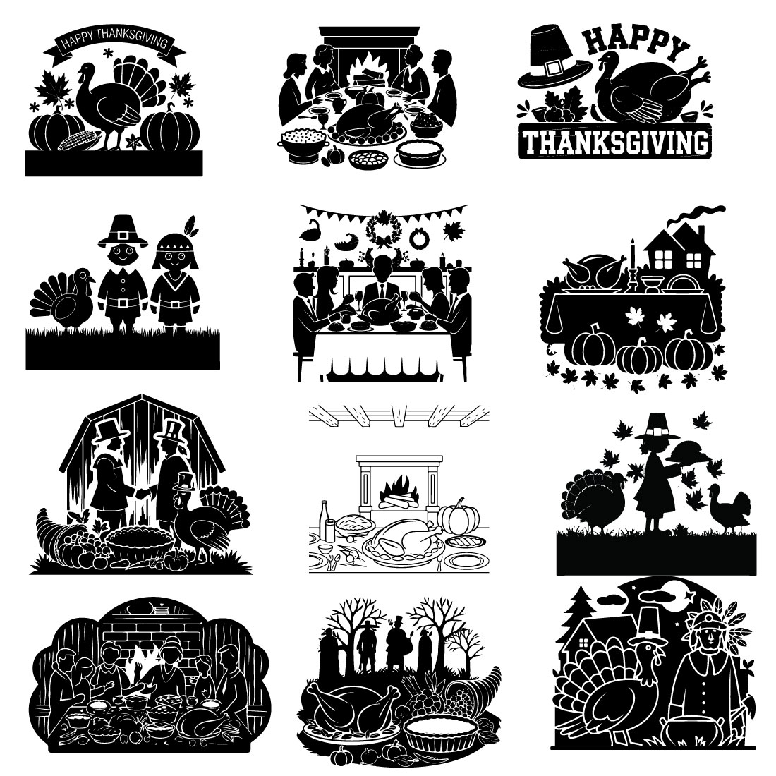 Thanksgiving day vector silhouette illustration preview image.