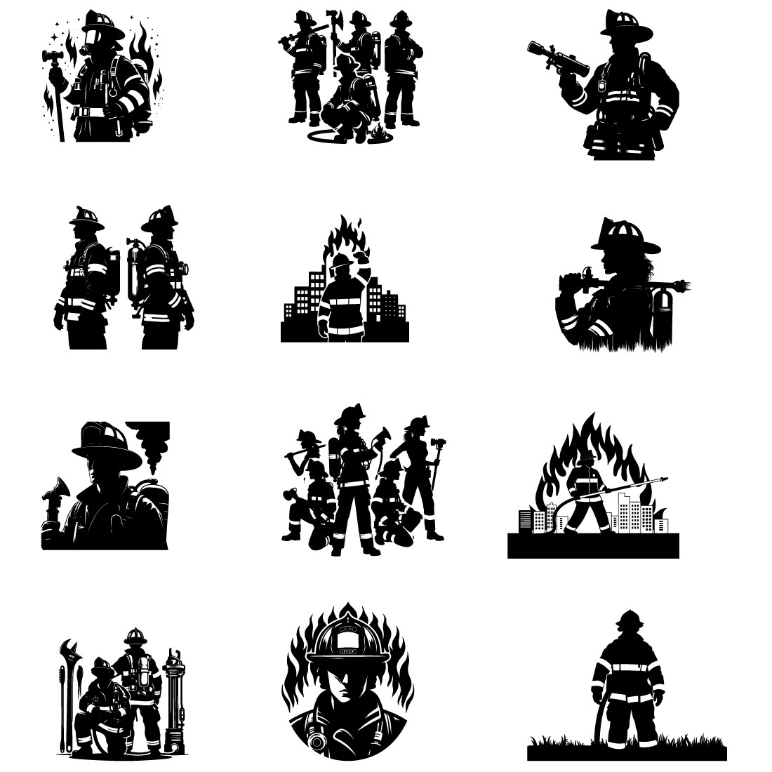 firefighter vector silhouette preview image.