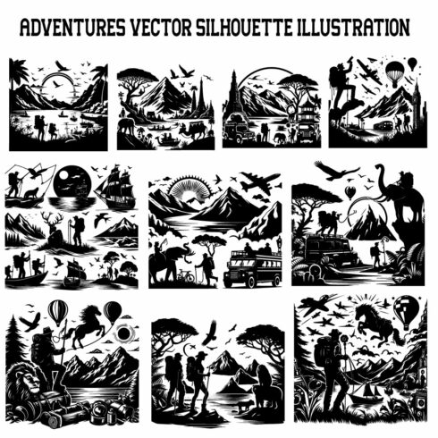 Adventures vector silhouette illustration cover image.