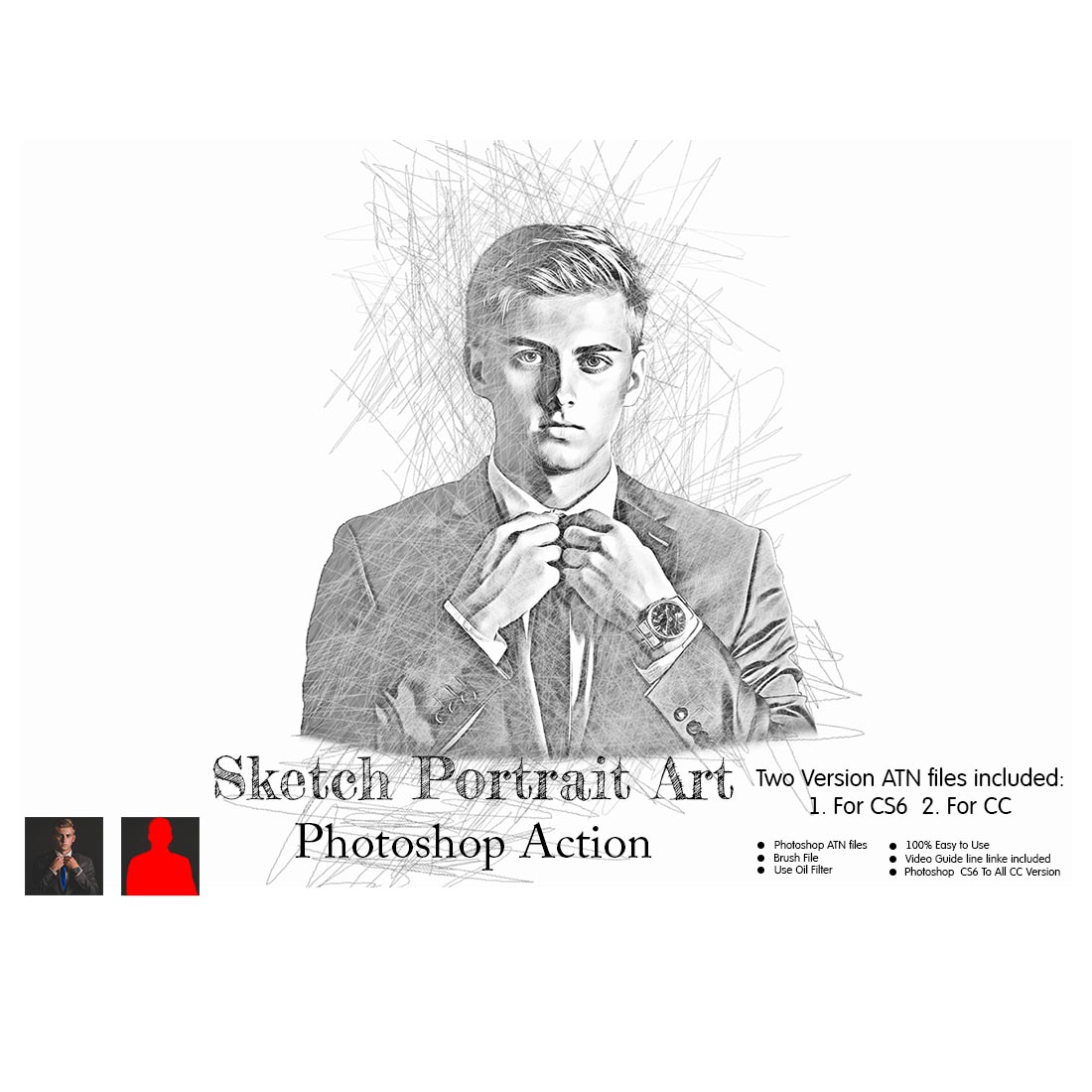 Sketch Portrait Art Photoshop Action cover image.