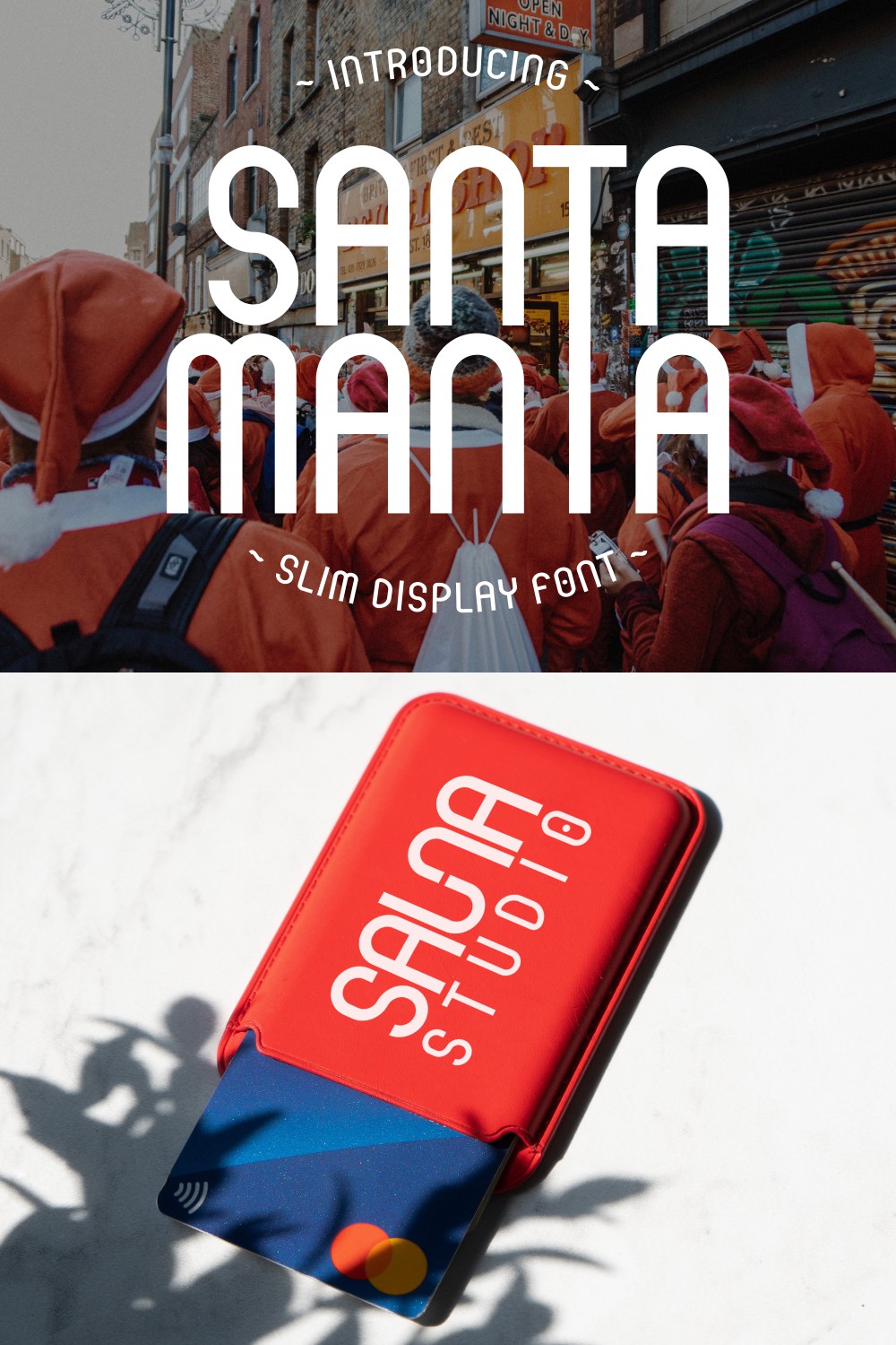 Santa Manta - Slim Display Font pinterest preview image.