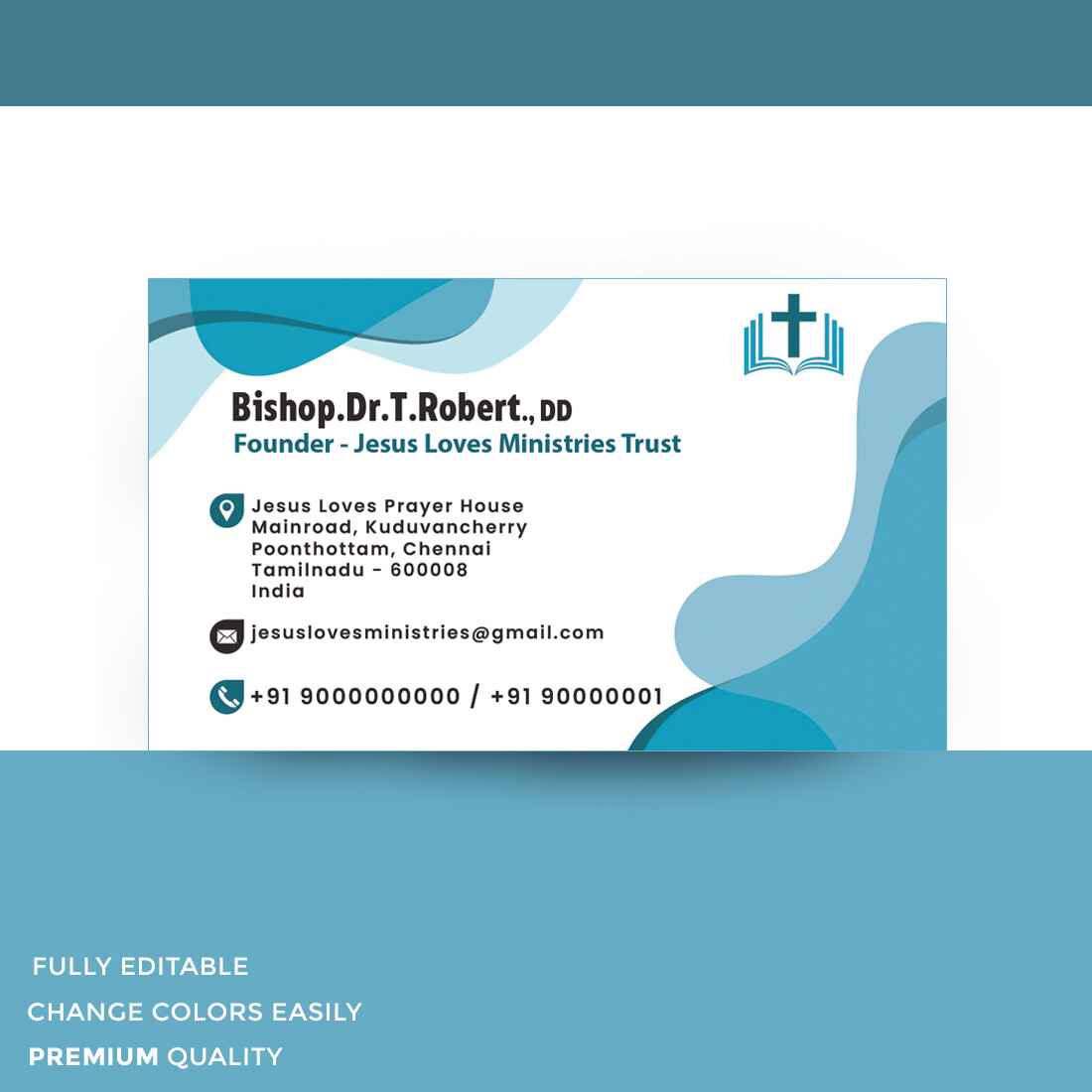 Premium Church Business Card PSD preview image.