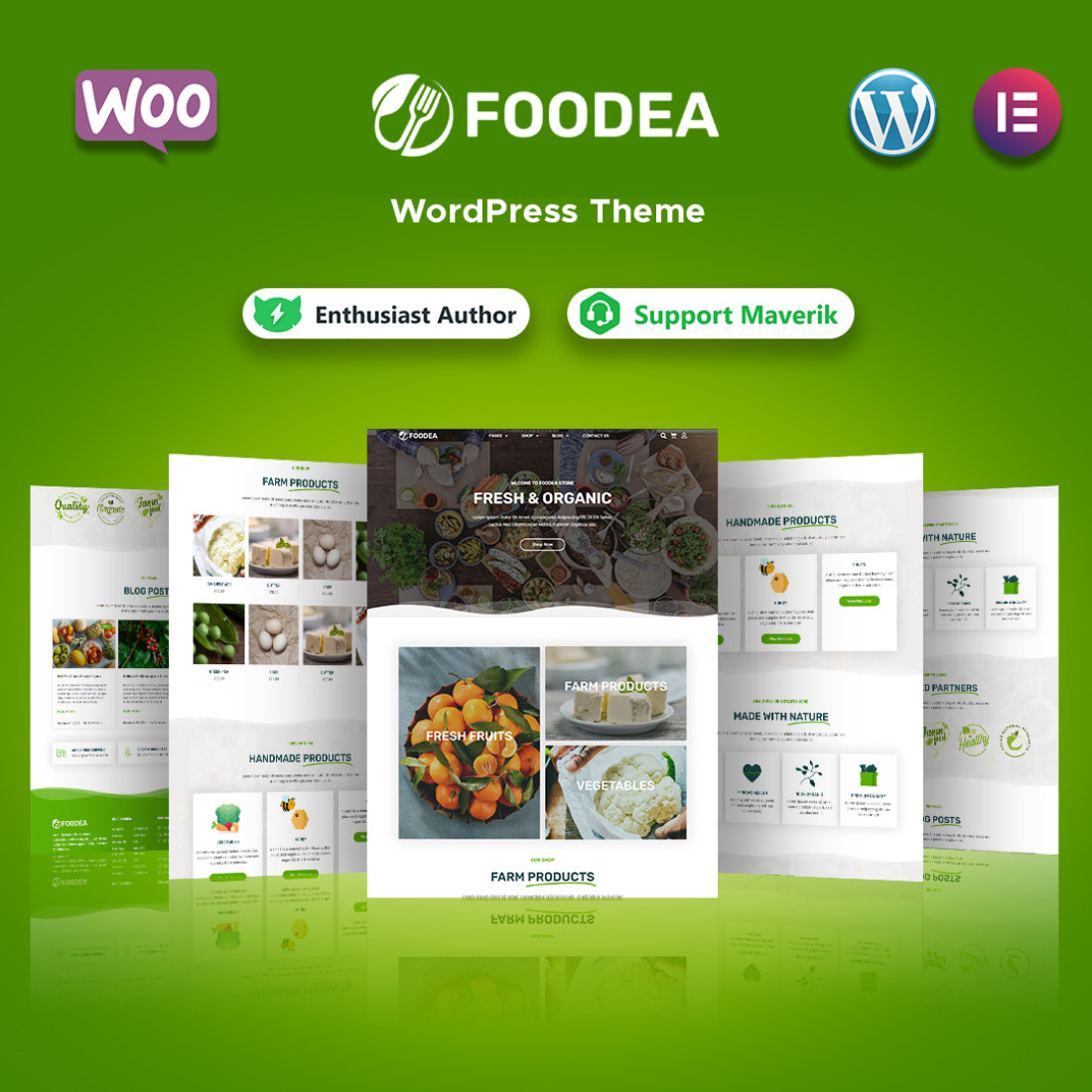 Foodea - Organic Food WordPress Elementor Template preview image.