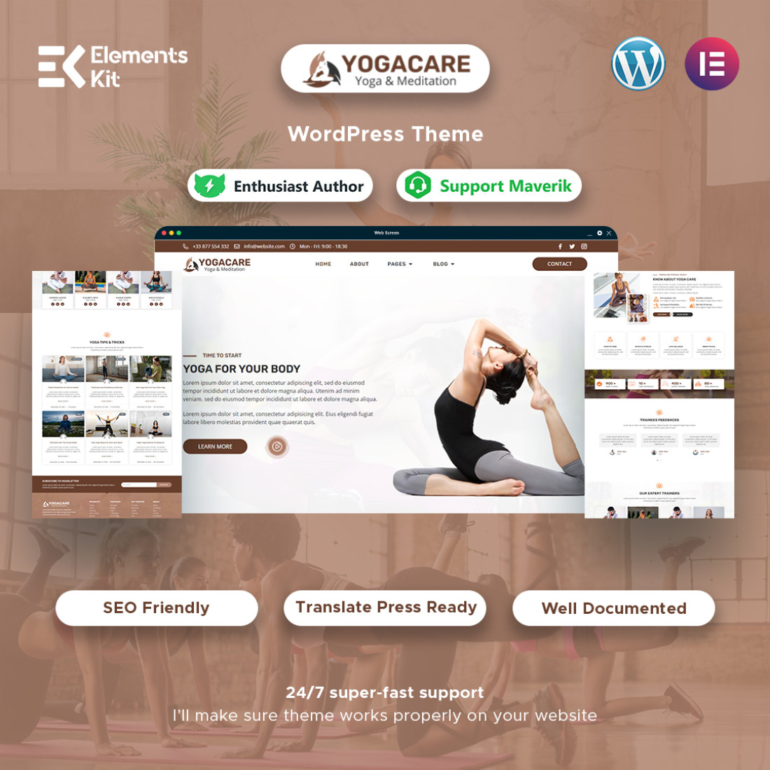 Yoga Care - Yoga & Meditation WordPress Elementor Template cover image.