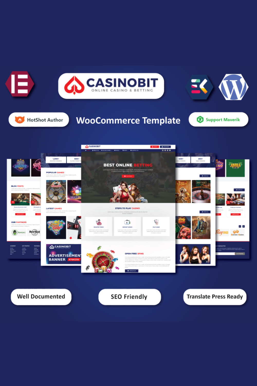 Casino Bit - Online Casino & Betting WordPress Elementor Template pinterest preview image.