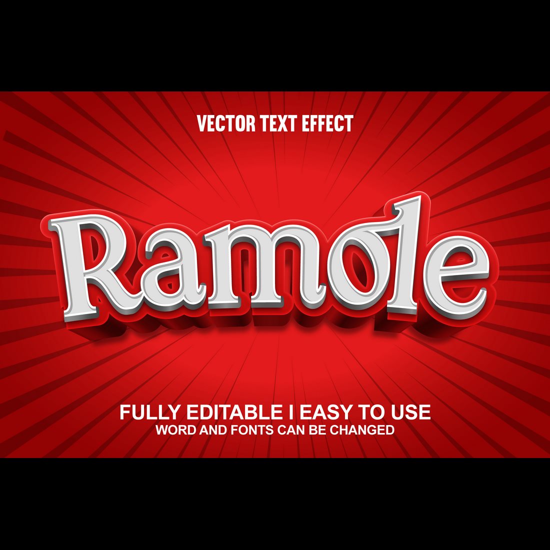 Fully Editable Vector 3D Text Effect preview image.