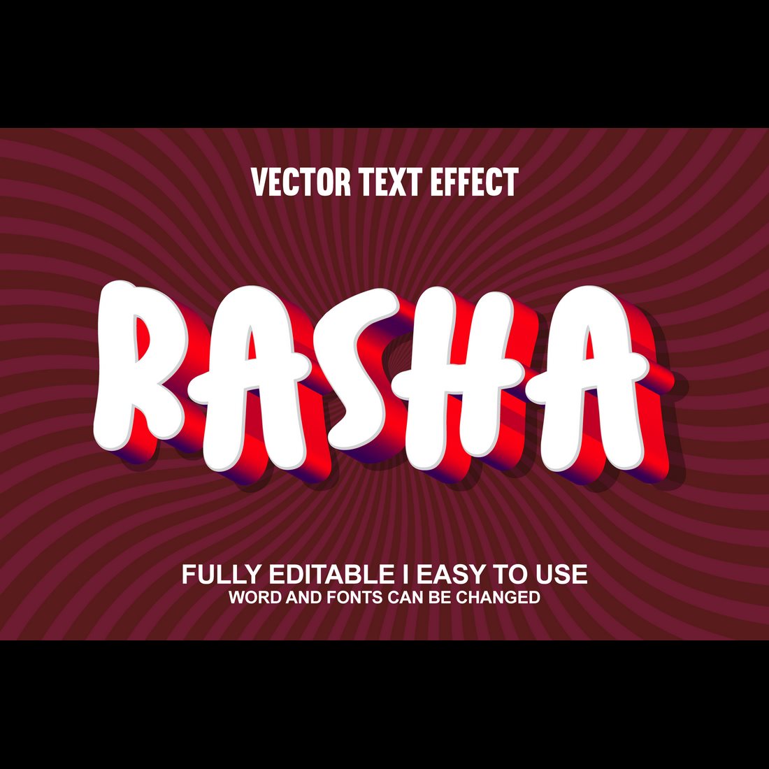 Fully Editable Vector 3D Text Effect preview image.