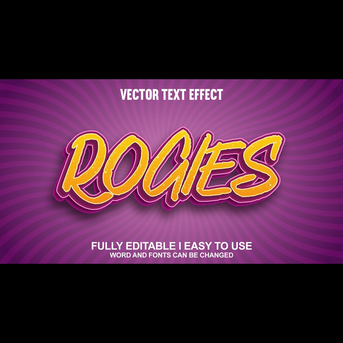 Fully Editable Vector 3D Text Effect preview image.