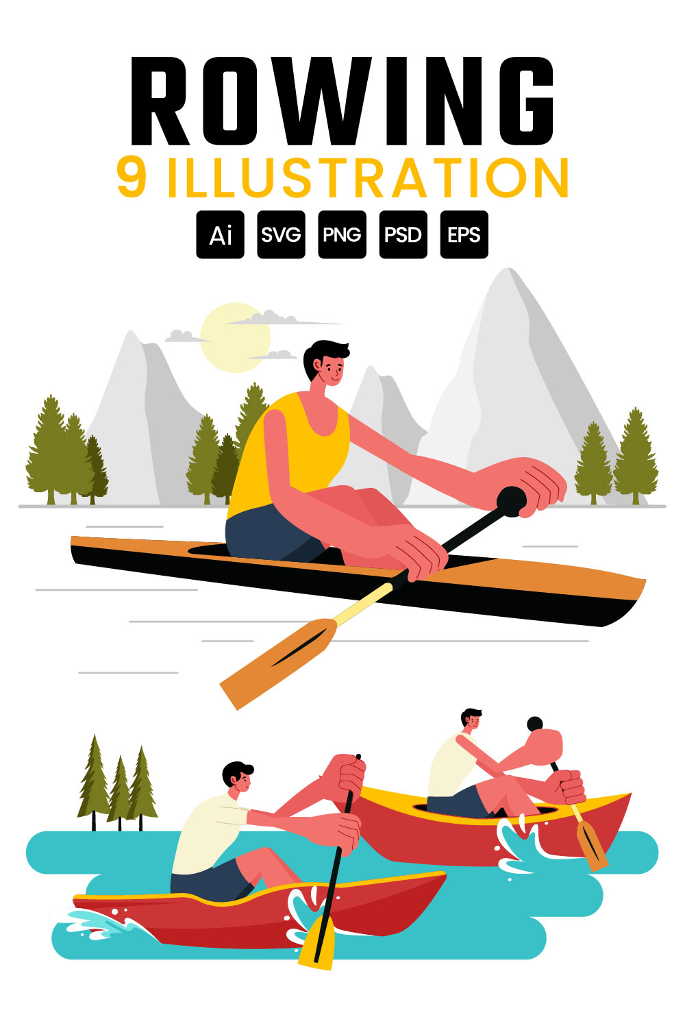 9 Rowing Sport Illustration pinterest preview image.