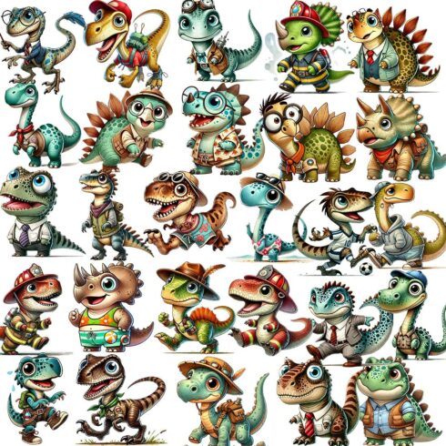 Dinosaur Clipart Bundle PNG | Funny Cute Dinosaur Illustration Art cover image.