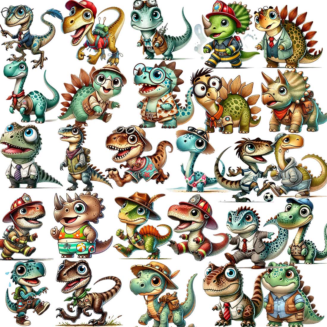 Dinosaur Clipart Bundle PNG | Funny Cute Dinosaur Illustration Art cover image.