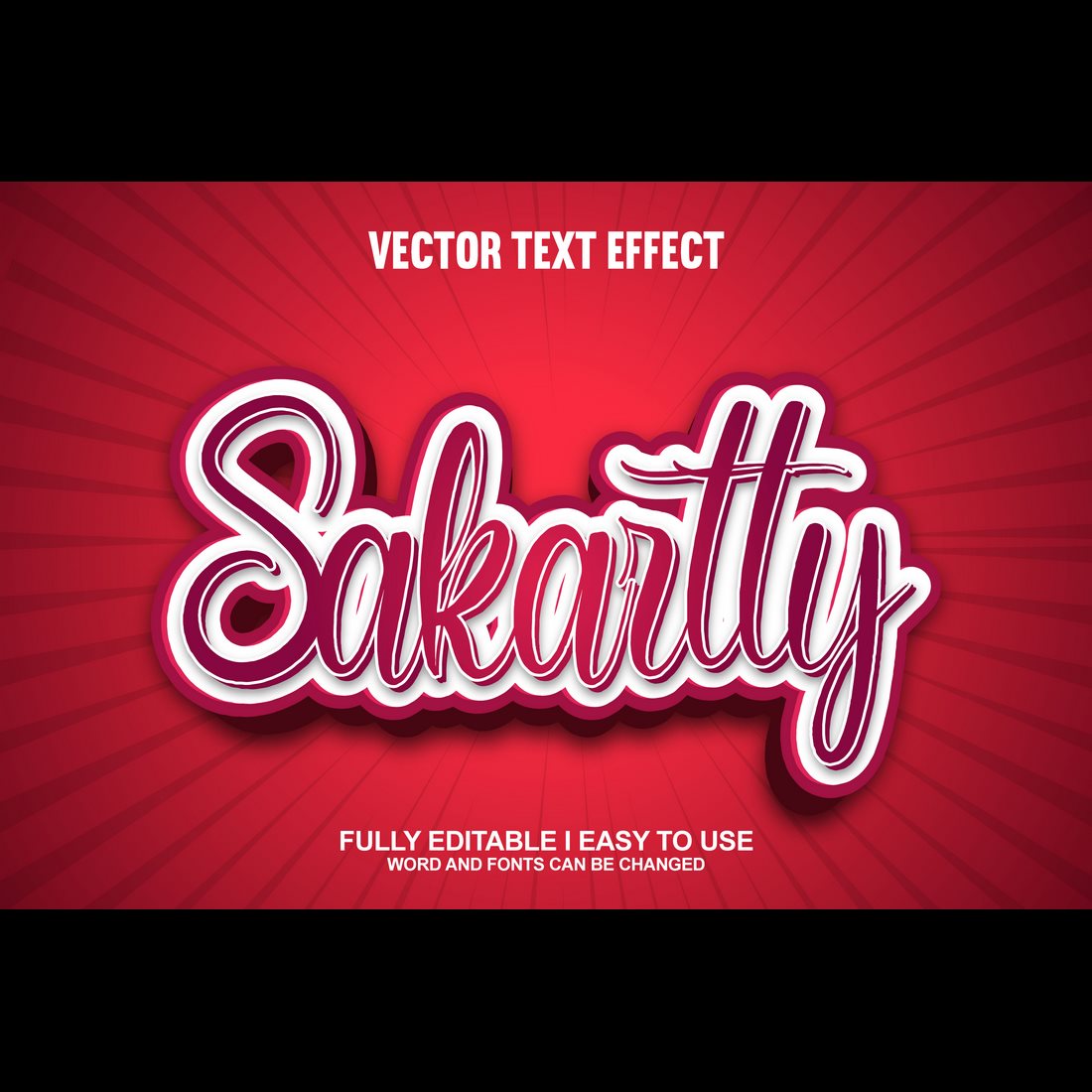 Fully Editable Vector 3D Text Effect preview image.