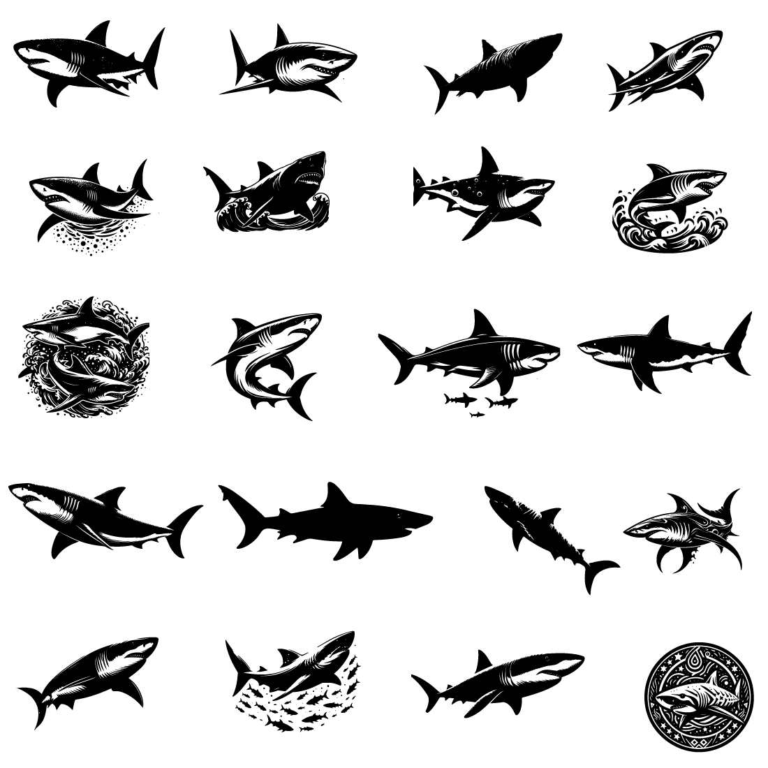 White shark vector silhouette preview image.