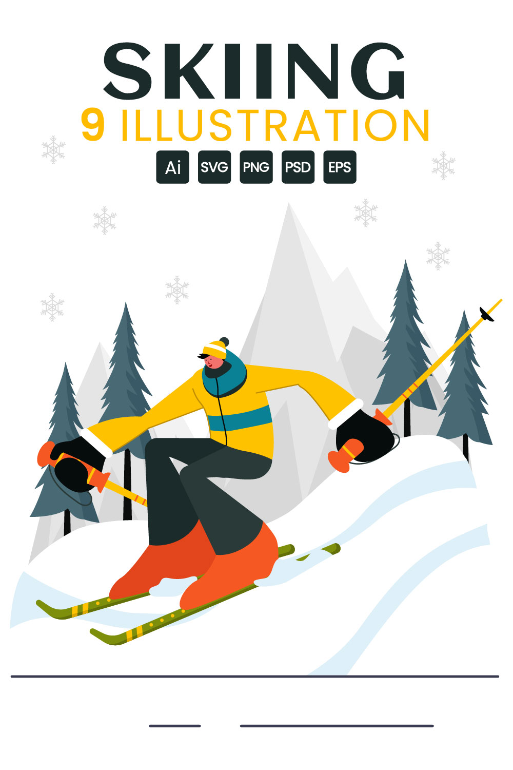 9 Skiing Winter Sport Activities Illustration pinterest preview image.