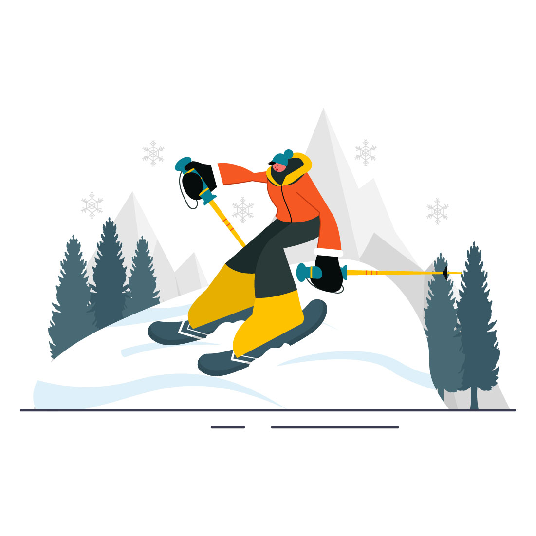 9 Skiing Winter Sport Activities Illustration preview image.