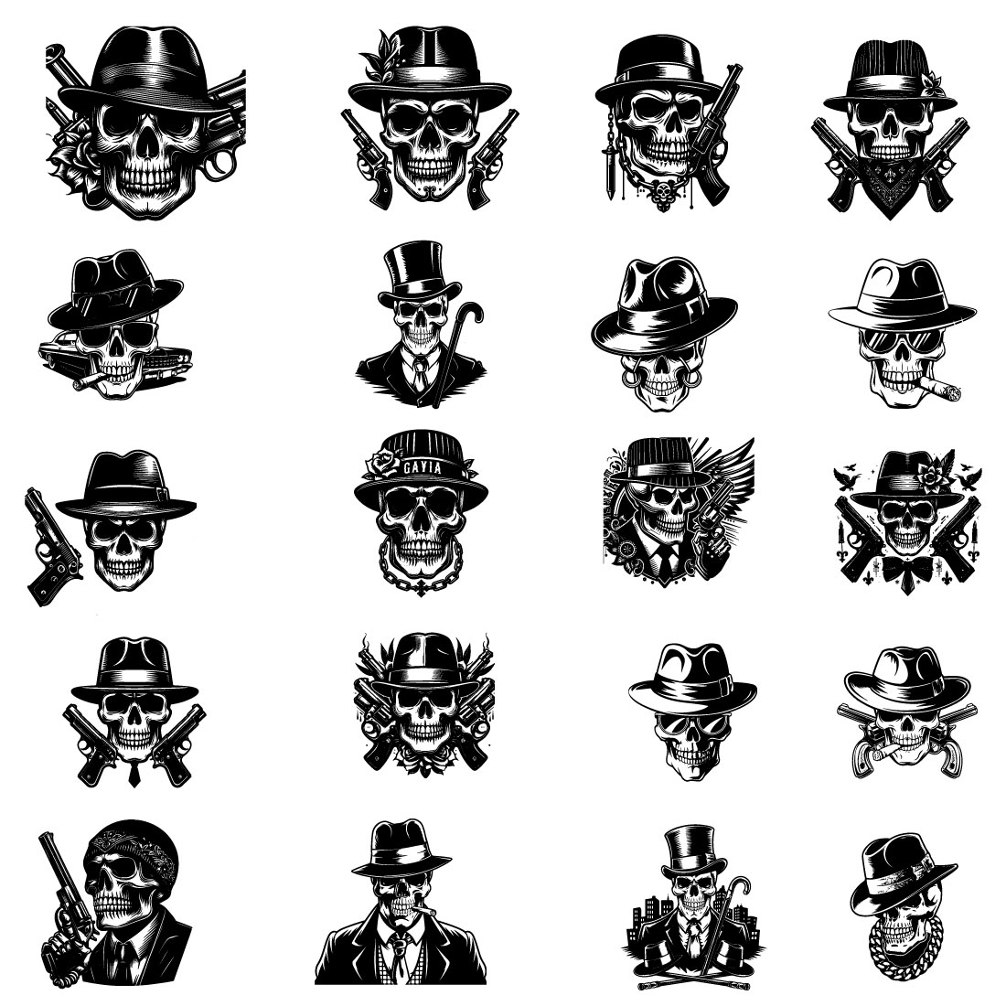 Gangster skull vector preview image.