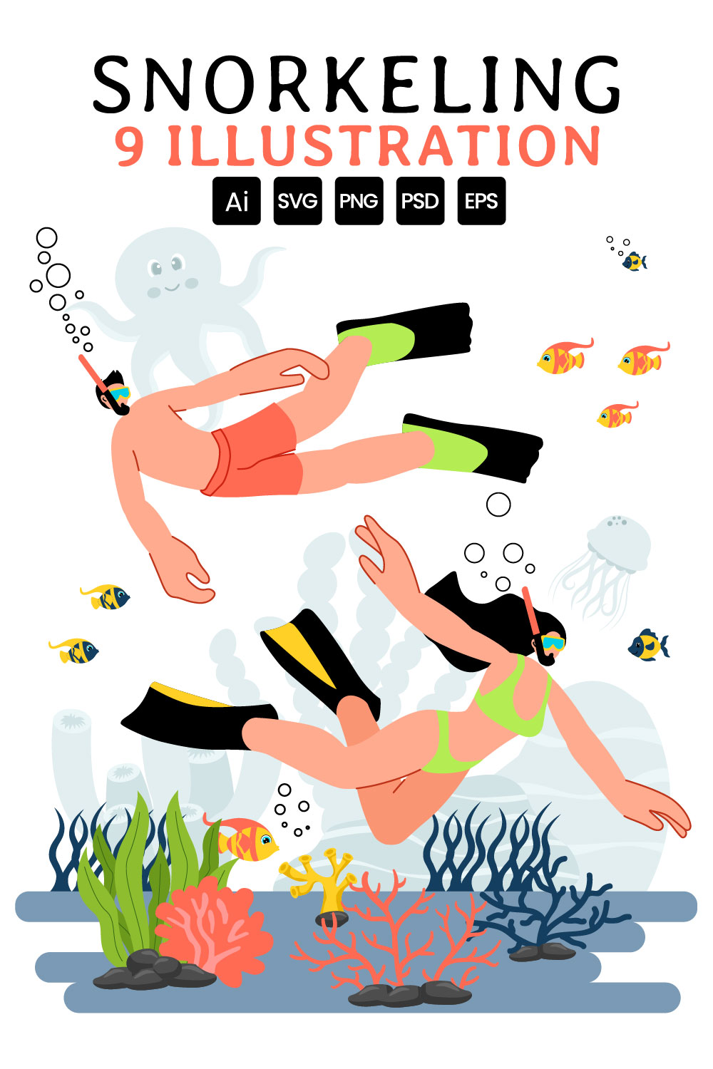 9 Snorkeling Adventure Illustration pinterest preview image.