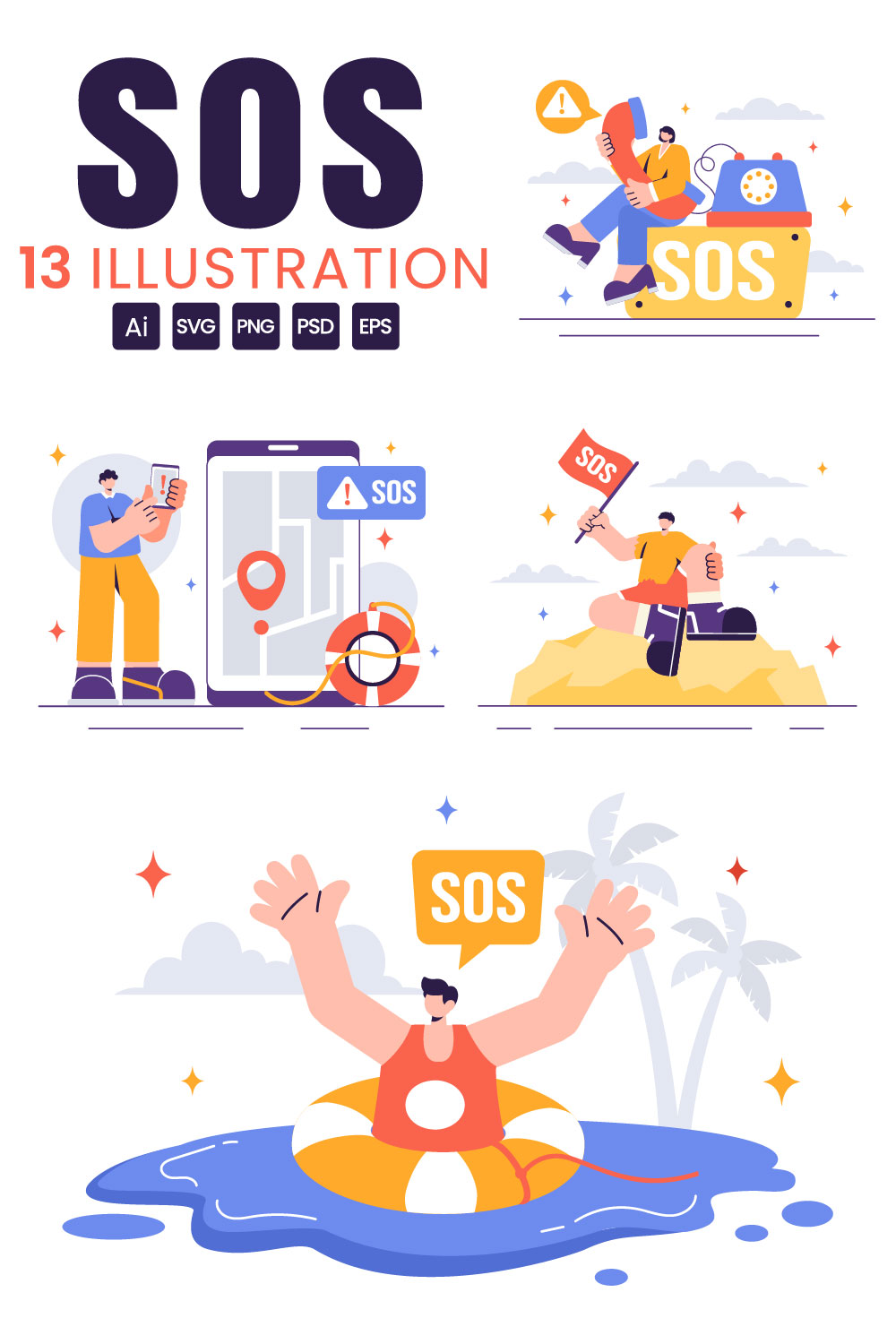 13 SOS Message Emergency Illustration pinterest preview image.