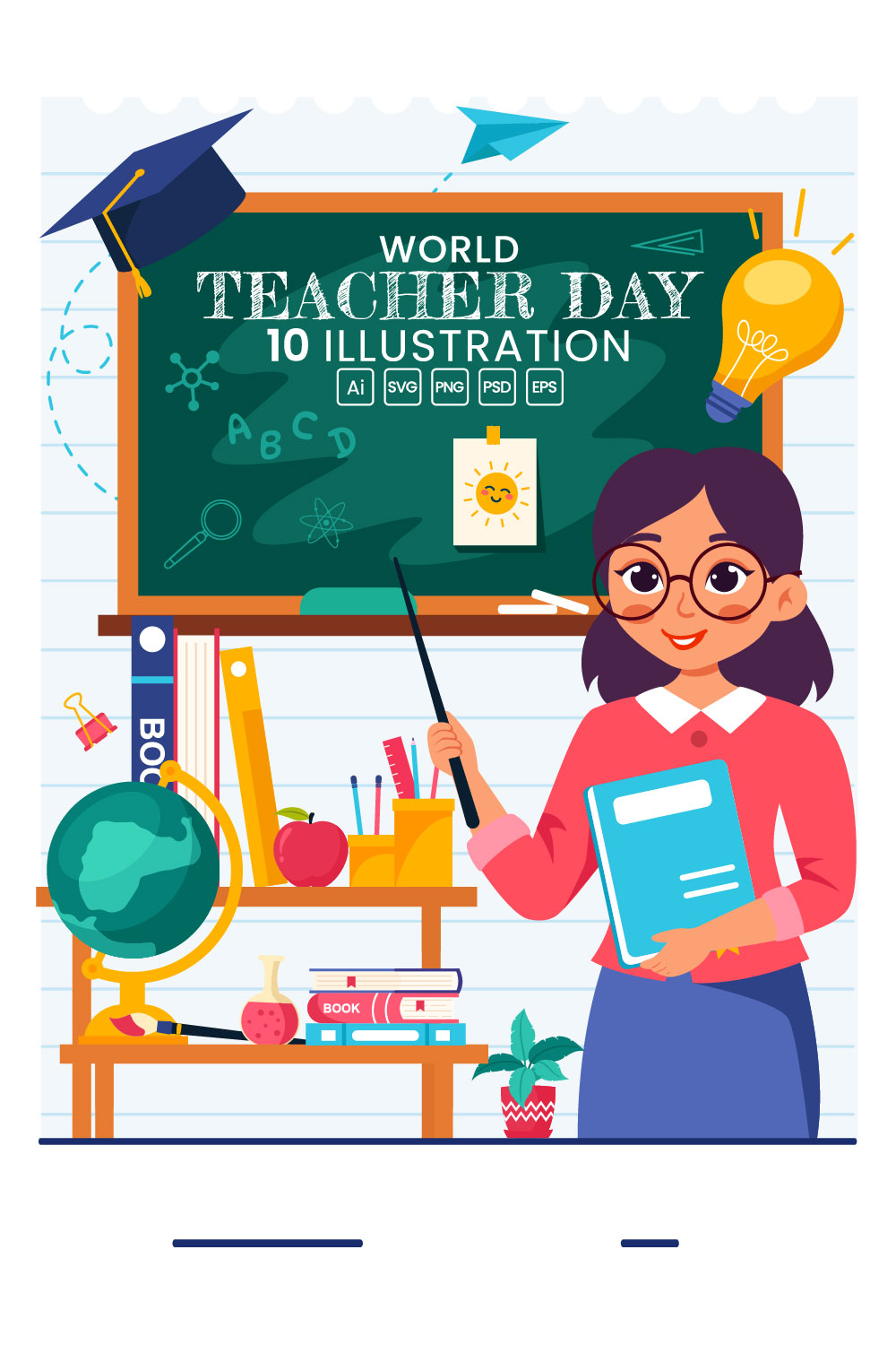 10 Happy Teacher's Day Illustration pinterest preview image.