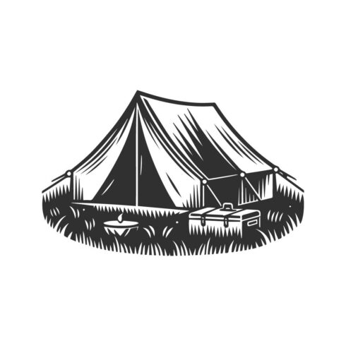 Silhouette camping tent illustration on a white background cover image.