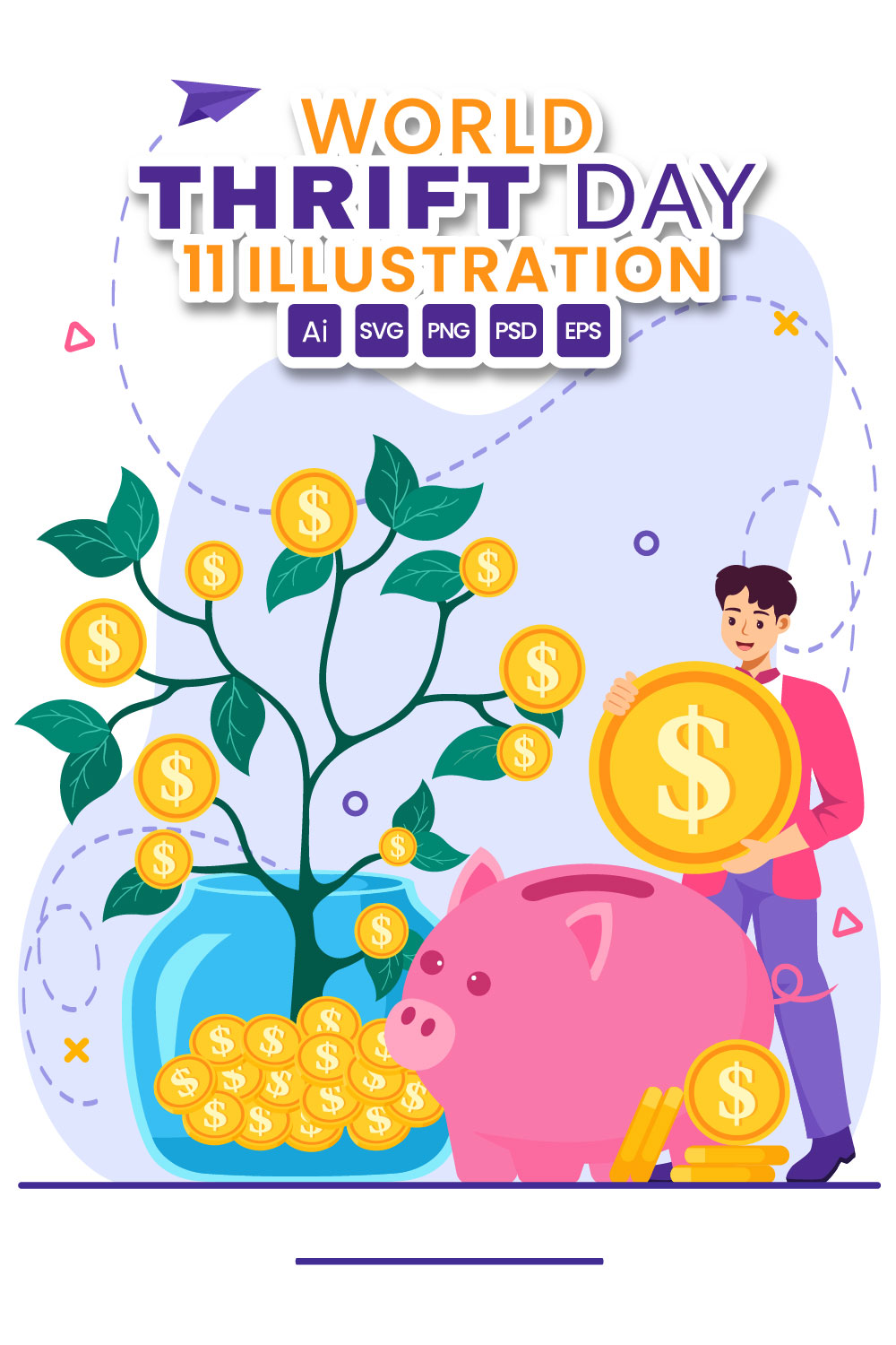 11 World Thrift Day Illustration pinterest preview image.