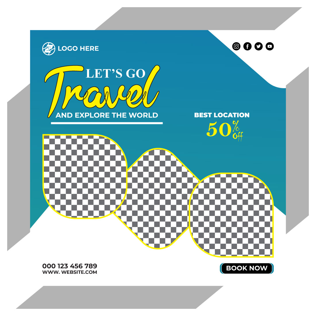 travel and tourism instagram post or social media post template preview image.