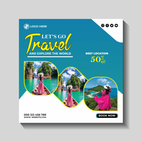 travel and tourism instagram post or social media post template cover image.