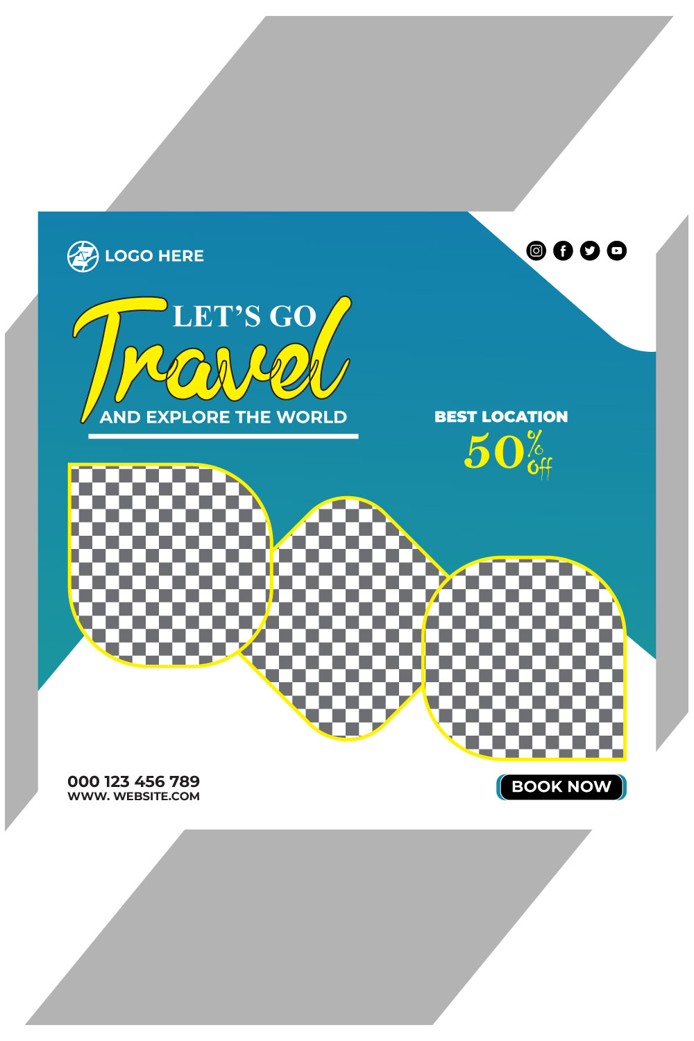 travel and tourism instagram post or social media post template pinterest preview image.