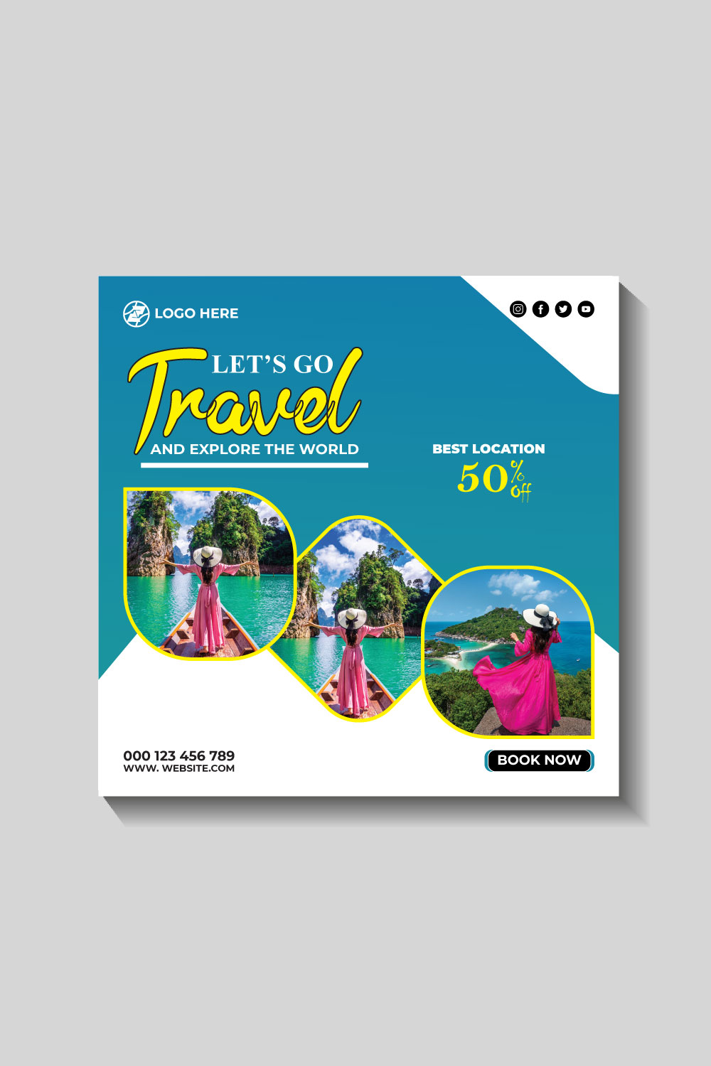 travel and tourism instagram post or social media post template pinterest preview image.