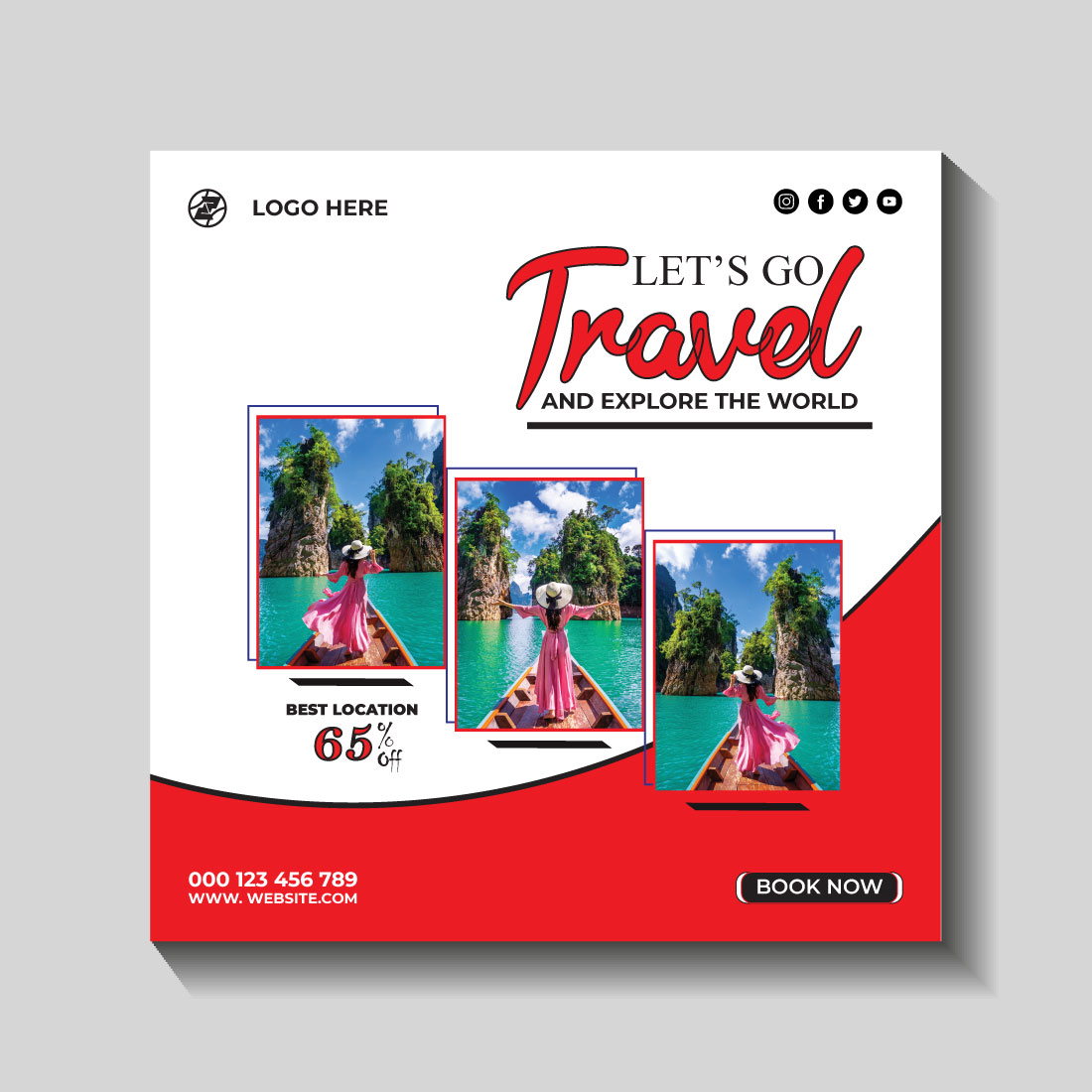 travel and tourism instagram post or social media post template preview image.