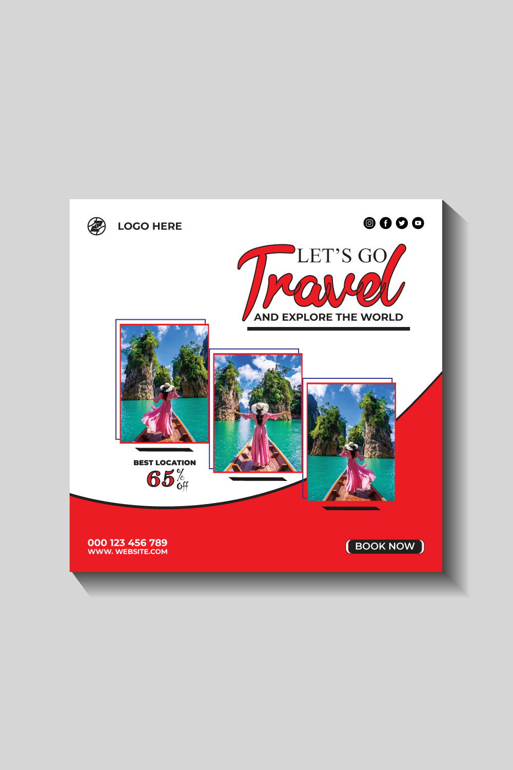 travel and tourism instagram post or social media post template pinterest preview image.