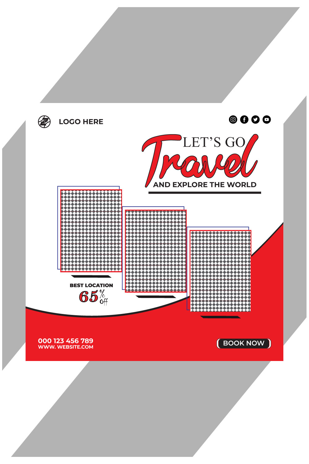 travel and tourism instagram post or social media post template pinterest preview image.