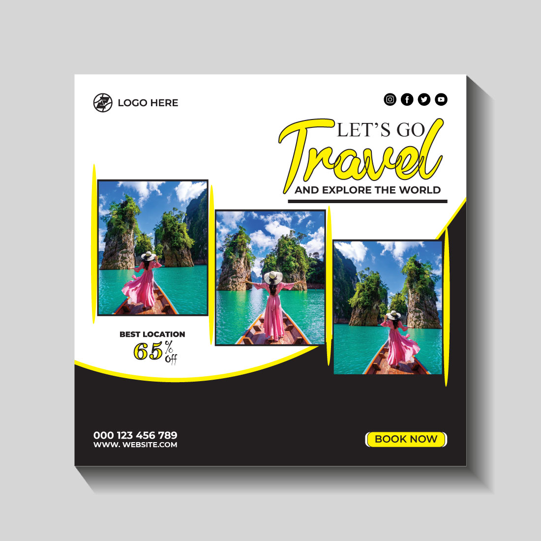 travel and tourism instagram post or social media post template cover image.