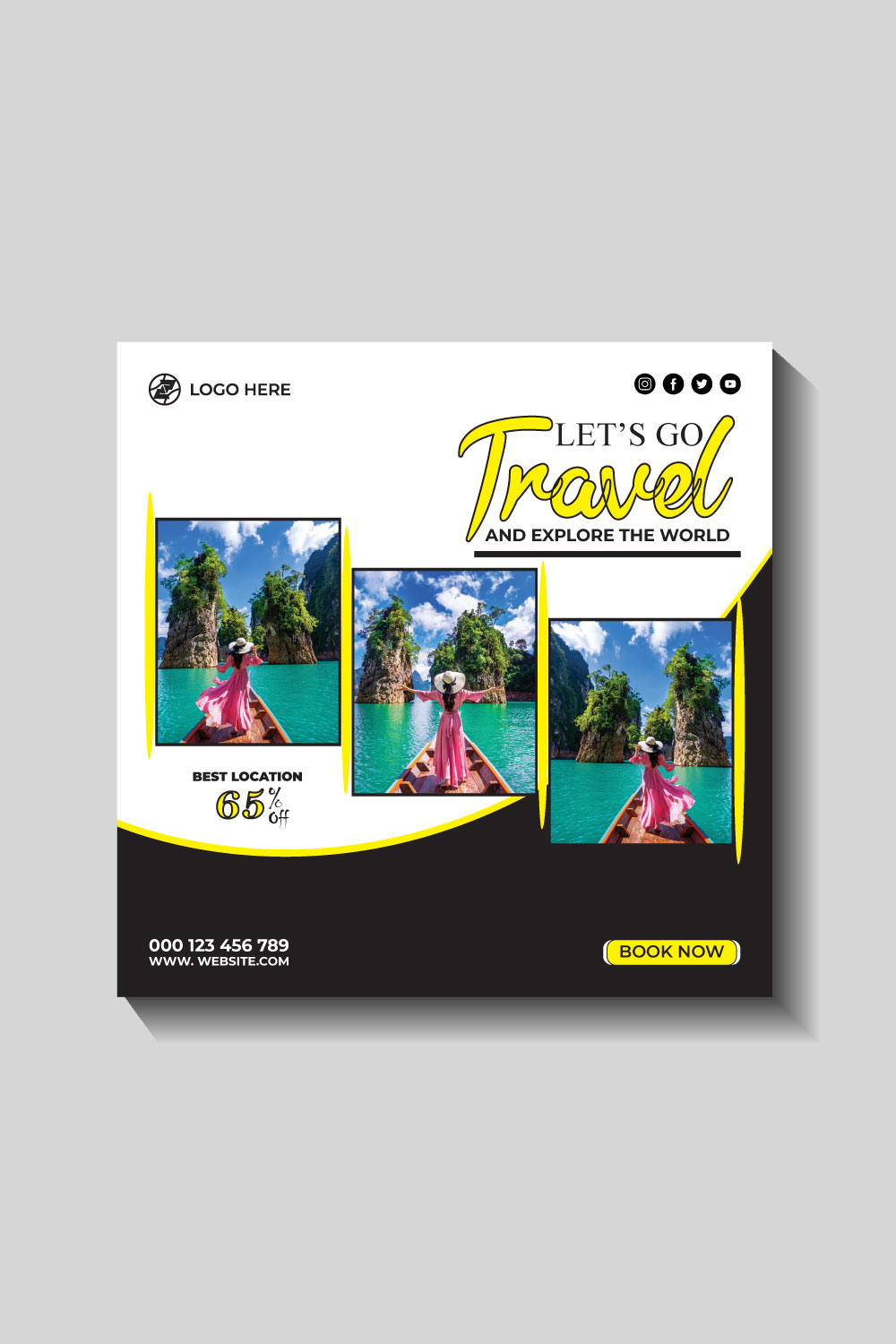 travel and tourism instagram post or social media post template pinterest preview image.