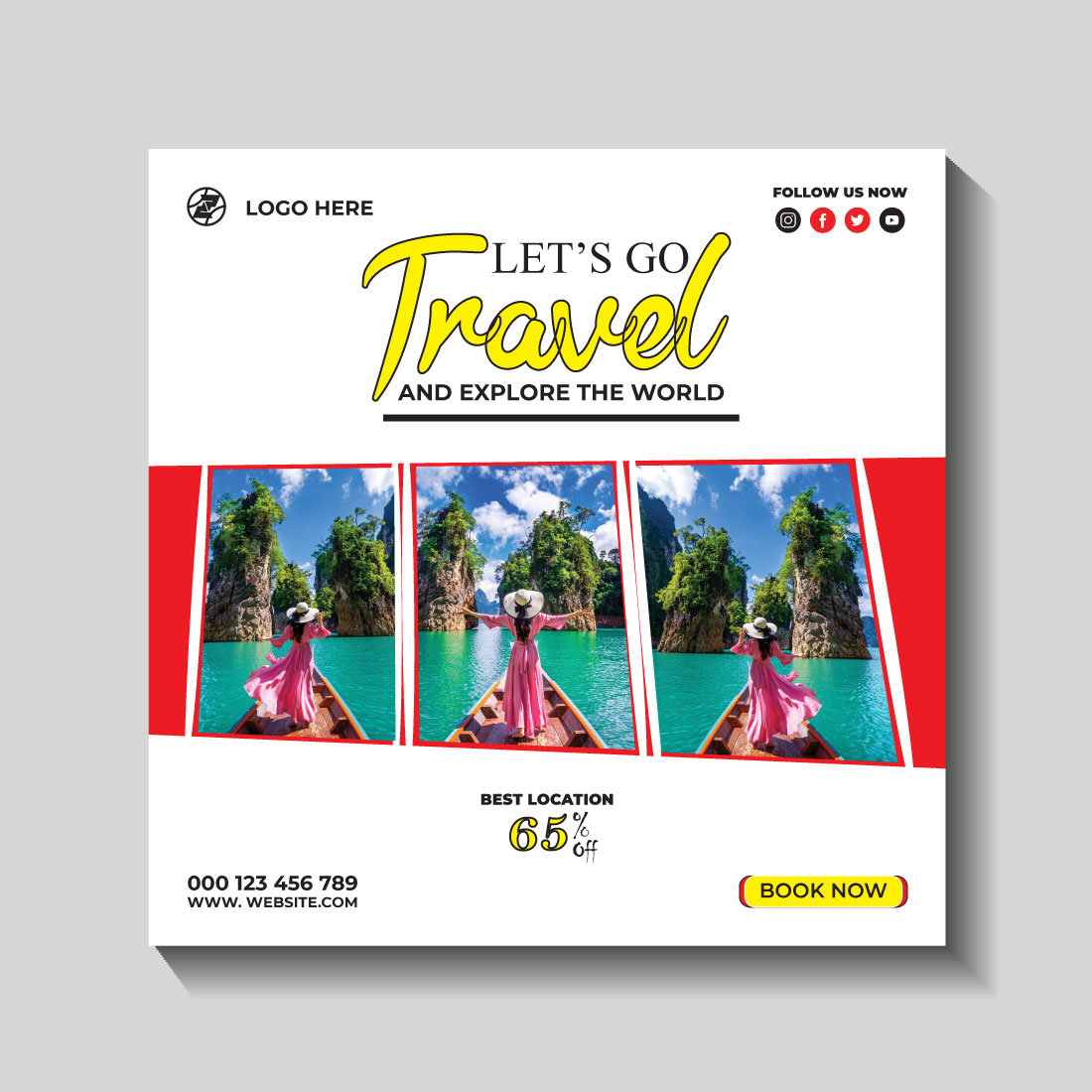 travel and tourism instagram post or social media post template preview image.