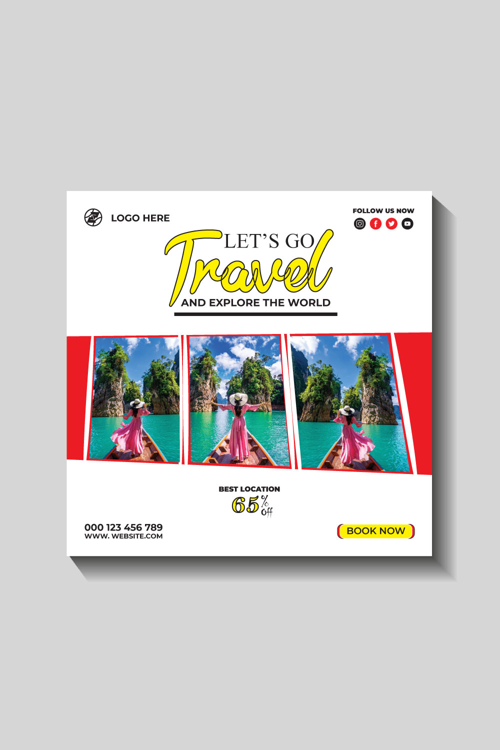 travel and tourism instagram post or social media post template pinterest preview image.