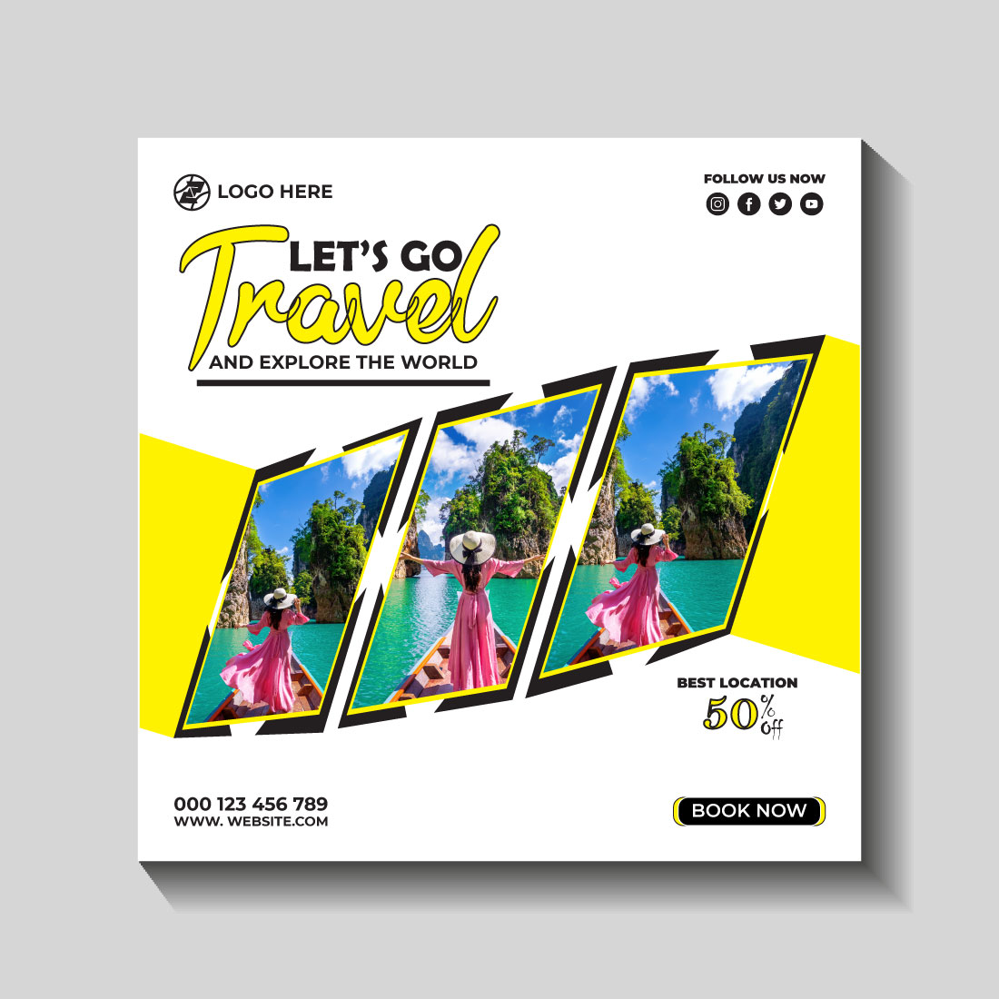 travel and tourism instagram post or social media post template cover image.