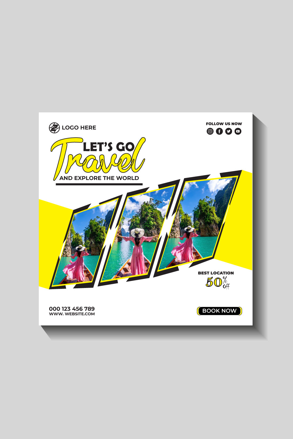 travel and tourism instagram post or social media post template pinterest preview image.