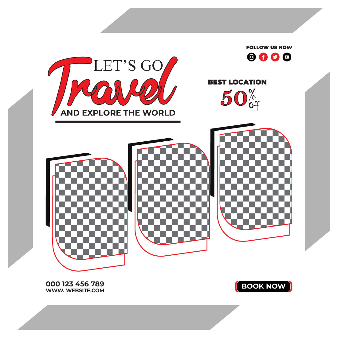 travel and tourism instagram post or social media post template cover image.