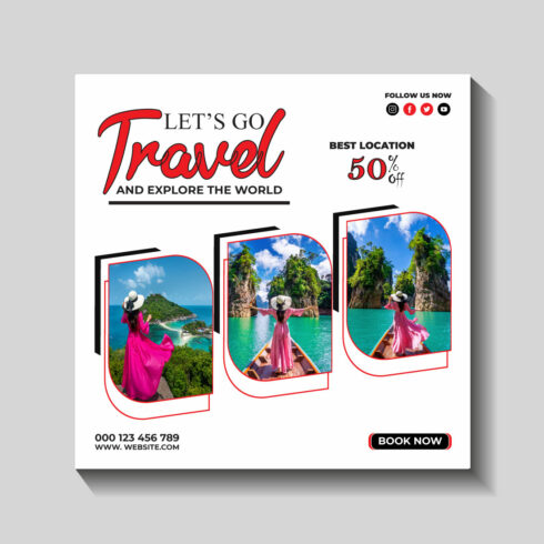 travel and tourism instagram post or social media post template cover image.