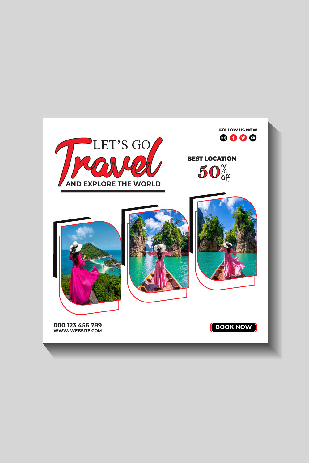 travel and tourism instagram post or social media post template pinterest preview image.