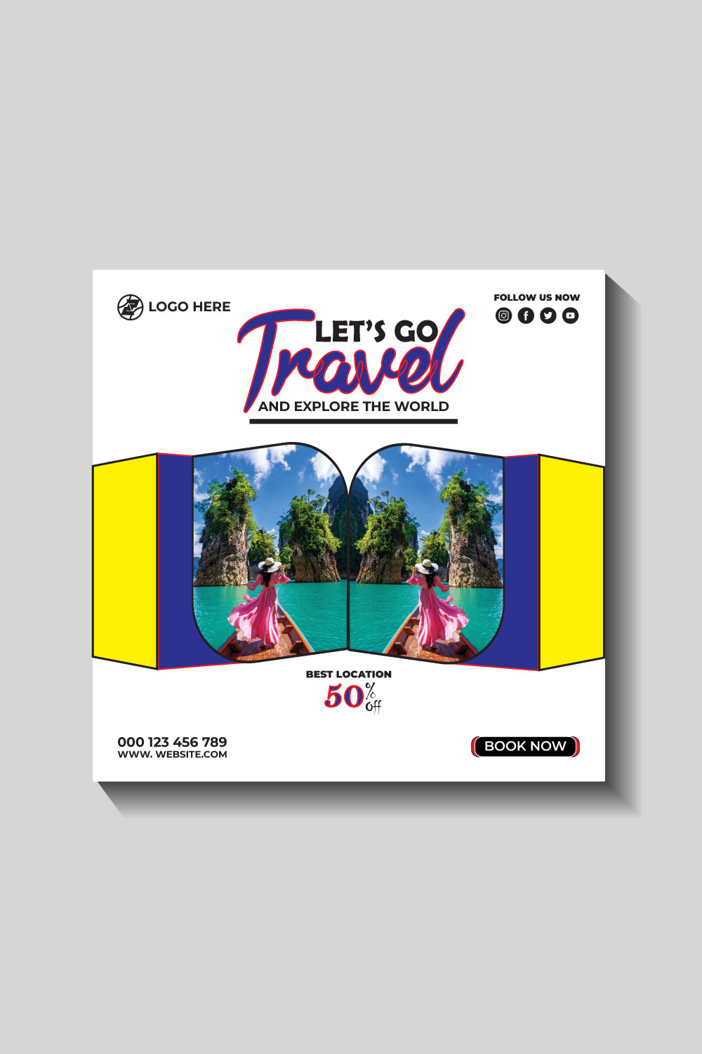 travel and tourism instagram post or social media post template pinterest preview image.