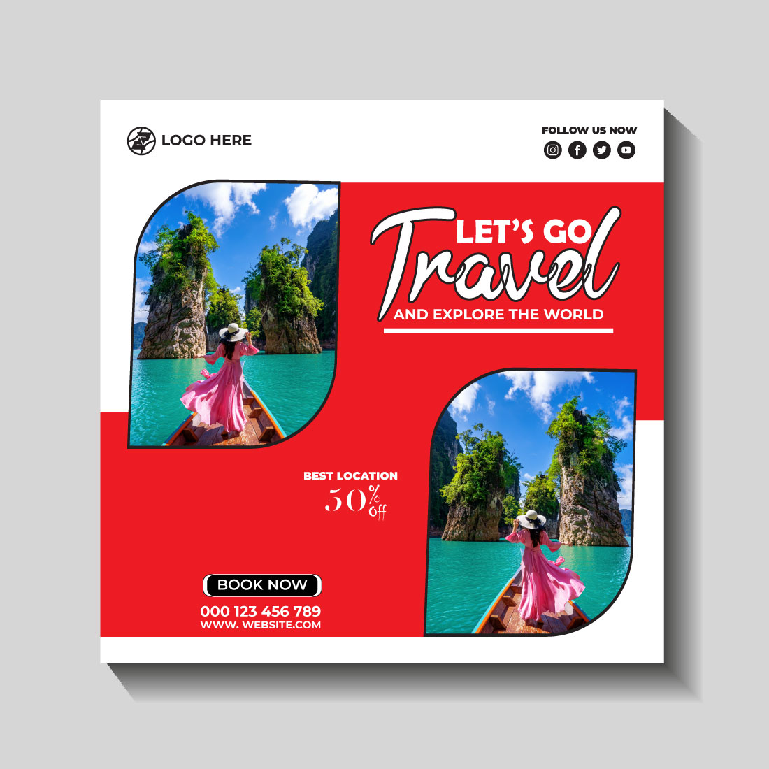 travel and tourism instagram post or social media post template preview image.