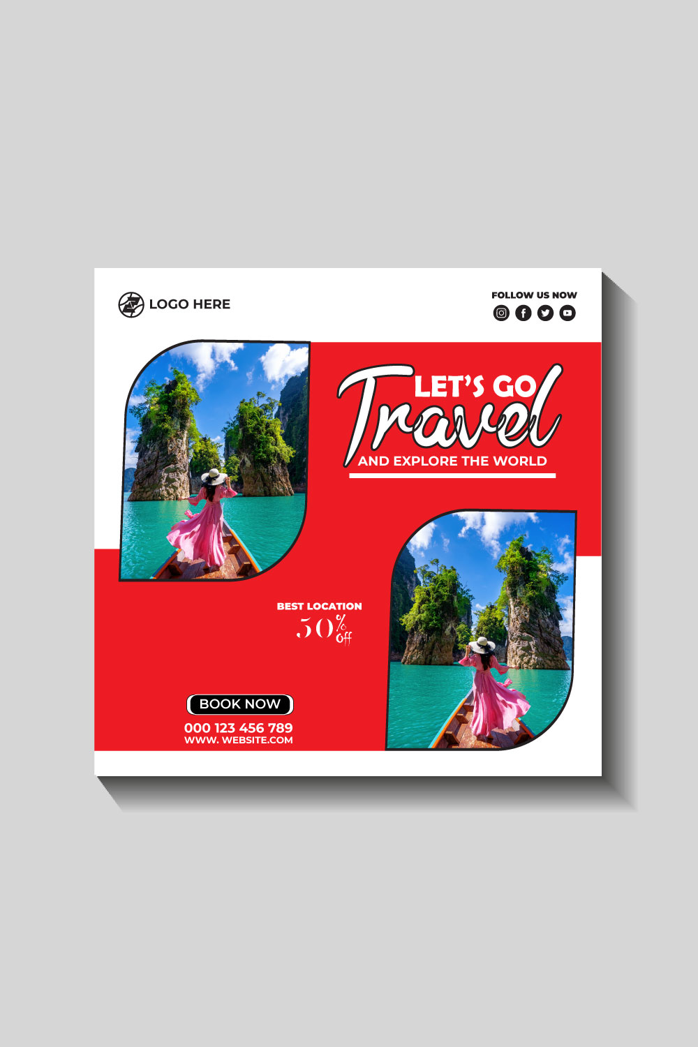 travel and tourism instagram post or social media post template pinterest preview image.